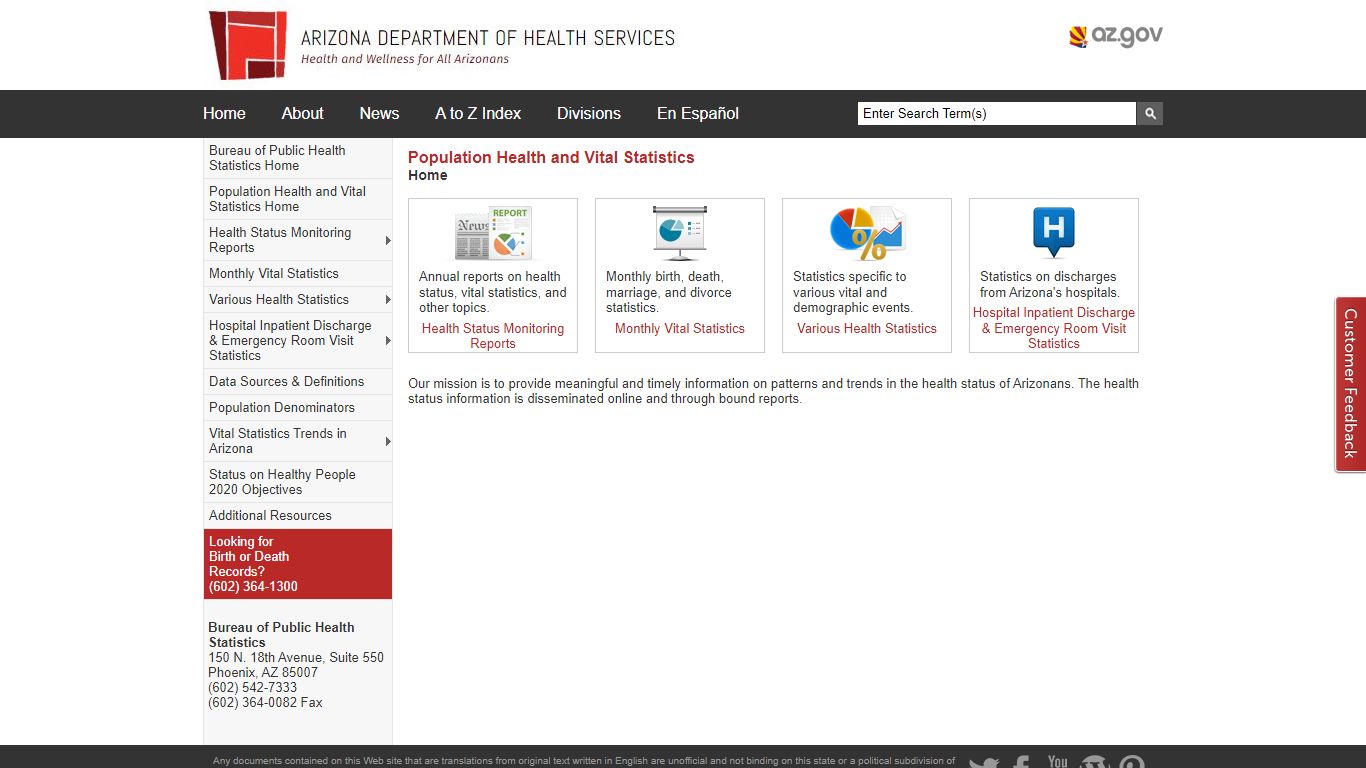 ADHS - Population Health and Vital Statistics - Arizona Department of ...