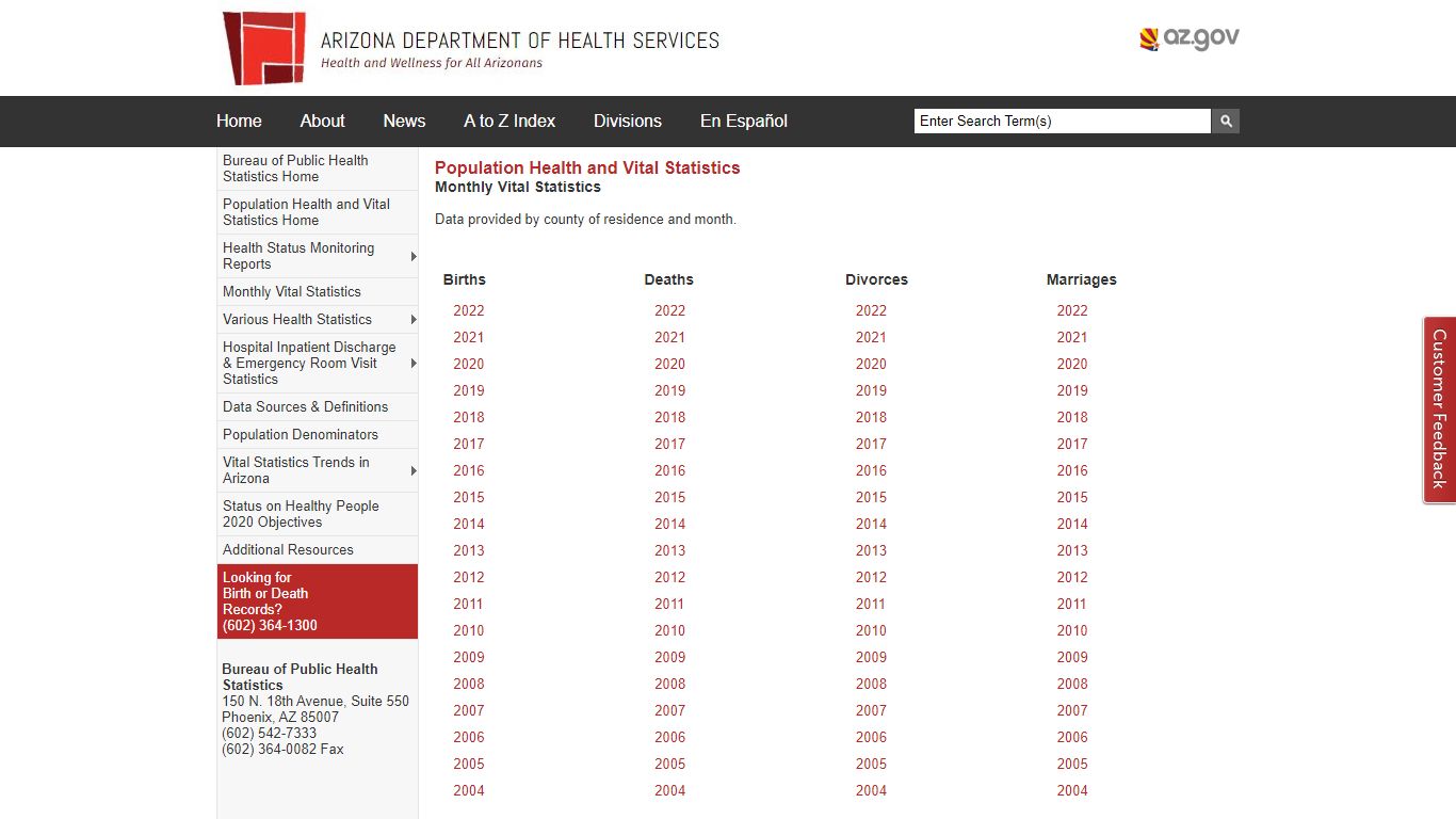 ADHS | Monthly Vital Statistics - Arizona Department of Health Services